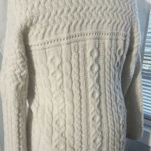 Beautiful INIS CRAFTS hip length Cable Knit Fisherman's Cardigan Sweater Sz M